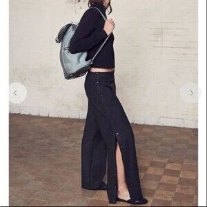 Sweaty Betty Luxe Tear Away Wool Blend Pants S Gray Snap Button Trousers Pockets
